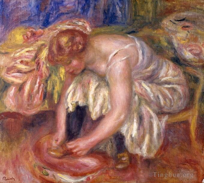 Pierre-Auguste Renoir Peinture à l'huile - Femme attachant son lacet