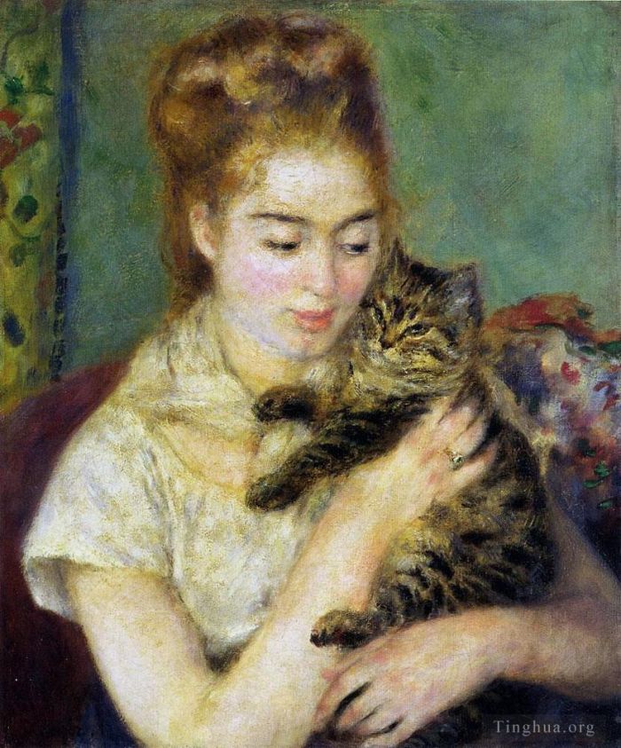 Pierre-Auguste Renoir Peinture à l'huile - Femme avec un chat