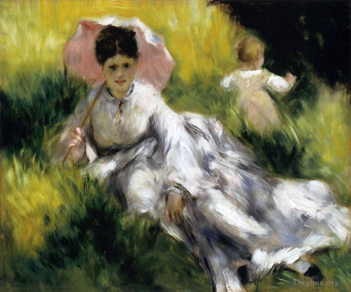 Pierre-Auguste Renoir Peinture à l'huile - Femme avec un parasol