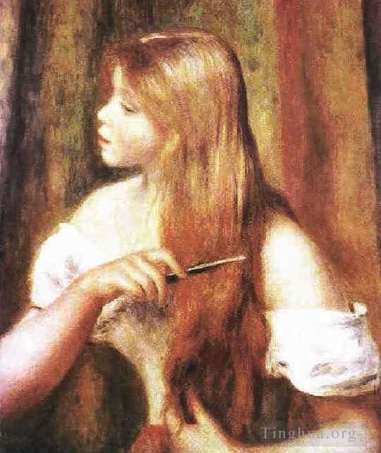 Pierre-Auguste Renoir Peinture à l'huile - Jeune fille se peignant les cheveux