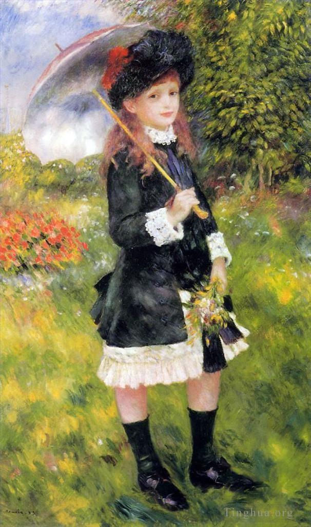 Pierre-Auguste Renoir Peinture à l'huile - Jeune fille avec un parasol
