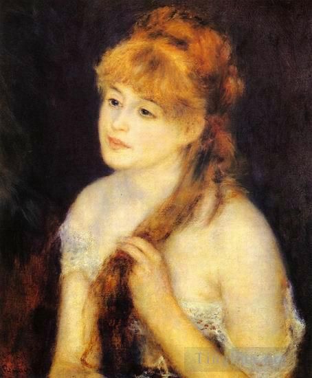Pierre-Auguste Renoir Peinture à l'huile - Jeune femme tressant ses cheveux