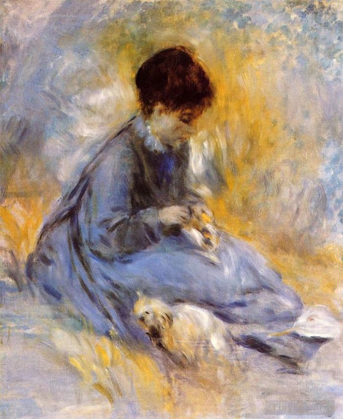 Pierre-Auguste Renoir Peinture à l'huile - Jeune femme avec un chien