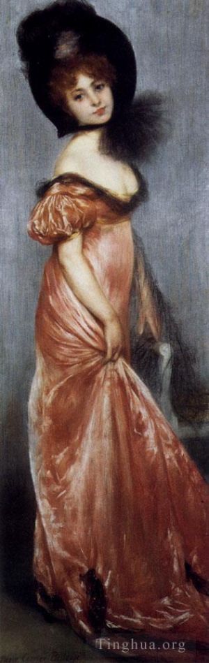 Pierre Carrier-Belleuse œuvres - Jeune fille en robe rose