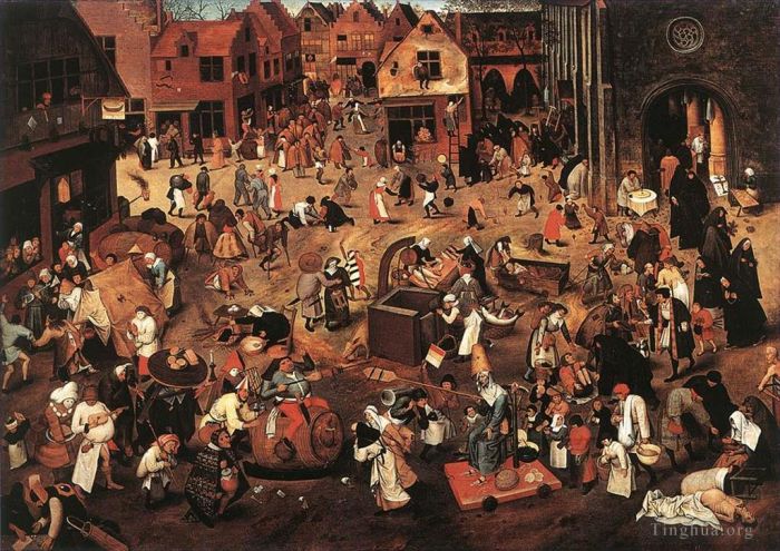 Pieter Bruegel the Younger Peinture à l'huile - Bataille Du Carnaval Et Du Carême