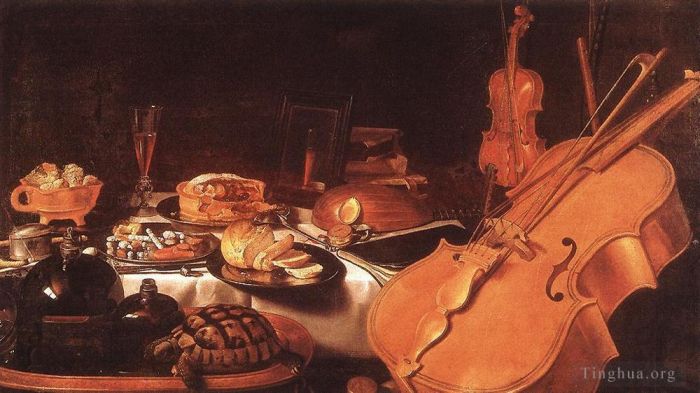 Pieter Claesz Peinture à l'huile - Nature morte aux instruments de musique