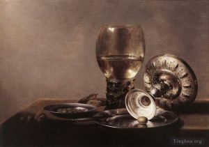 Pieter Claesz œuvres - Nature morte avec verre à vin et bol en argent