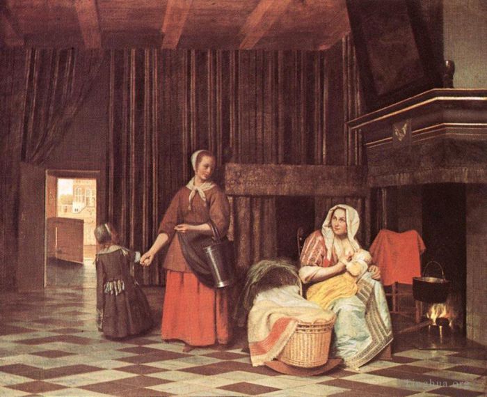 Pieter de Hooch Peinture à l'huile - Mère allaitante et servante
