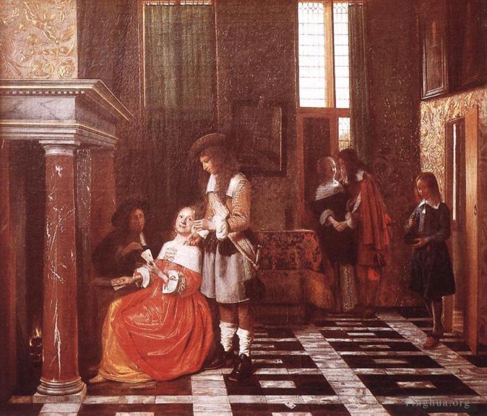 Pieter de Hooch Peinture à l'huile - Les joueurs de cartes