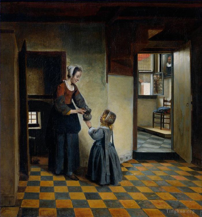 Pieter de Hooch Peinture à l'huile - Femme avec un enfant dans un garde-manger