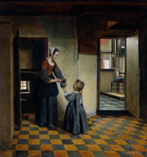 Pieter de Hooch œuvres - Femme avec un enfant dans un garde-manger