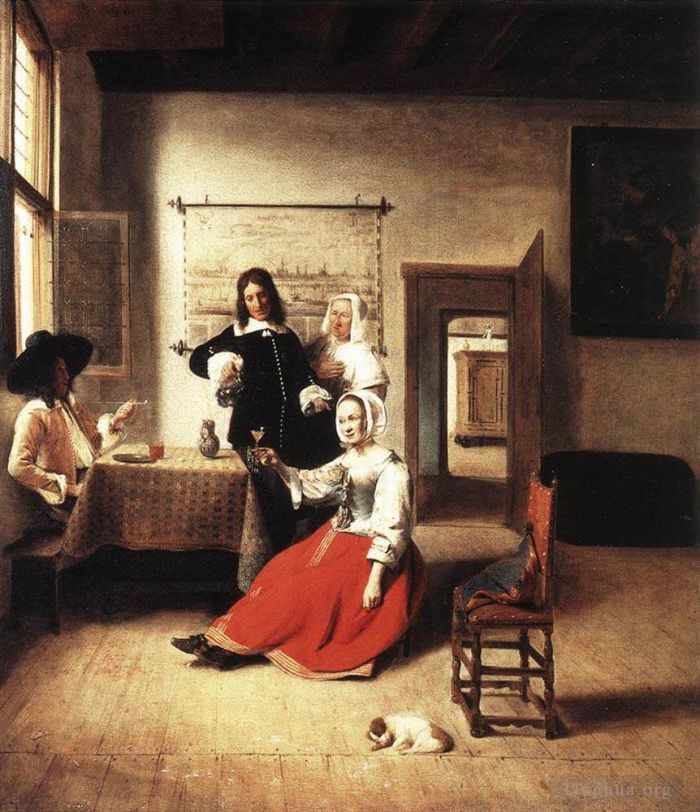 Pieter de Hooch Peinture à l'huile - Jeune femme buvant