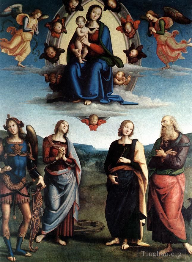 Pietro Perugino Peinture à l'huile - Madone en gloire avec l'enfant et les saints