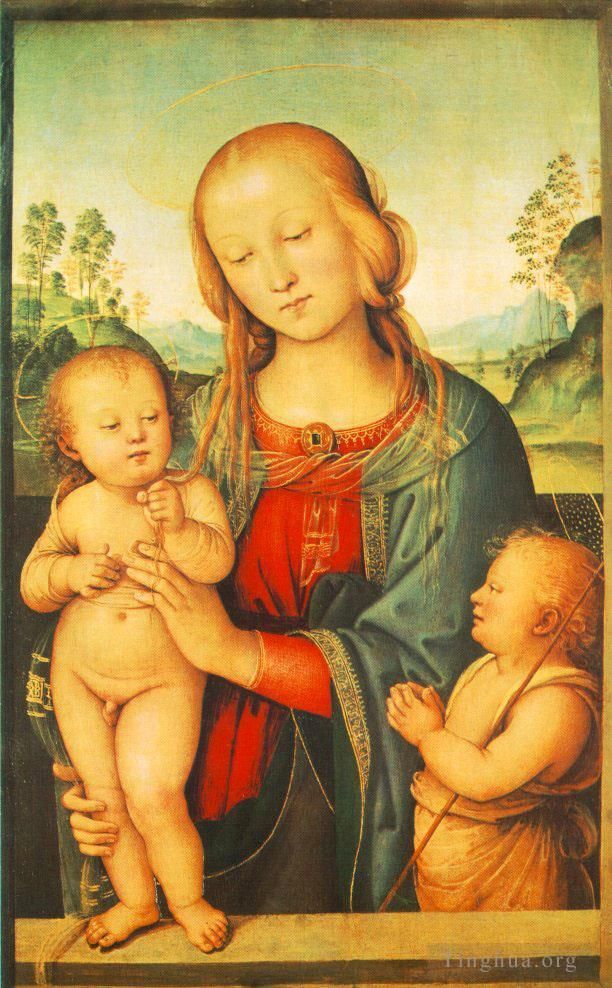 Pietro Perugino Peinture à l'huile - Vierge à l'Enfant et le Petit Saint-Jean 1505
