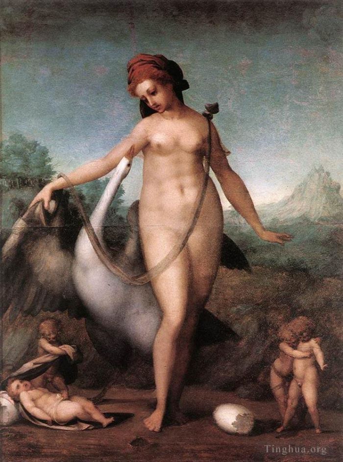 Jacopo da Pontormo Peinture à l'huile - Léda et le cygne