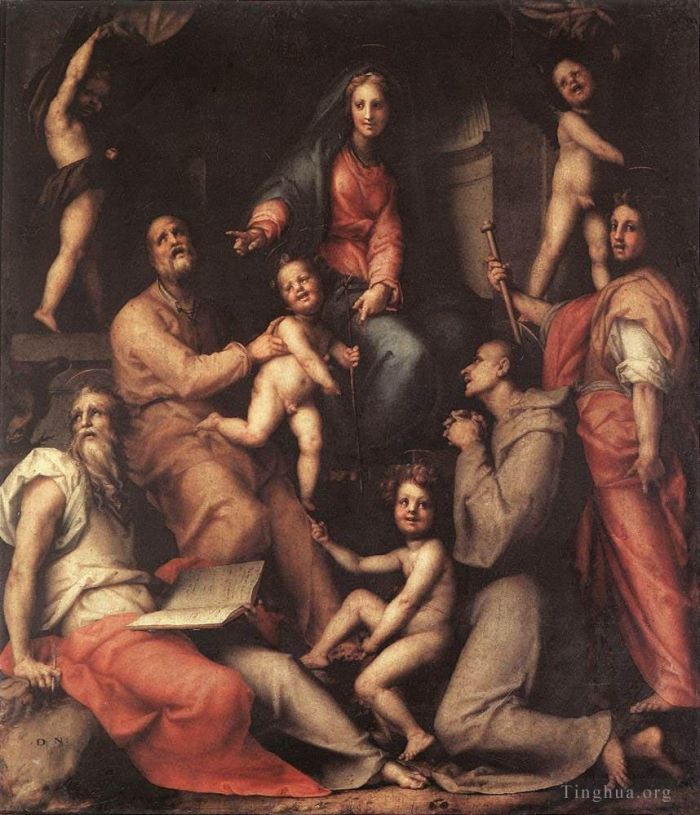 Jacopo da Pontormo Peinture à l'huile - Vierge à l'Enfant avec les saints