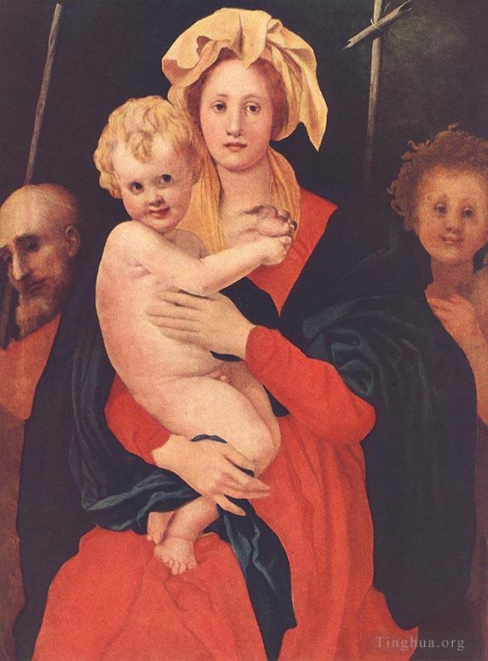Jacopo da Pontormo Peinture à l'huile - Vierge à l'Enfant avec saint Joseph et saint Jean-Baptiste