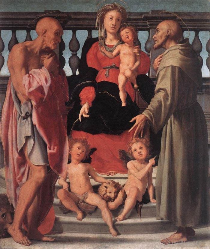 Jacopo da Pontormo Peinture à l'huile - Vierge à l'Enfant avec deux saints