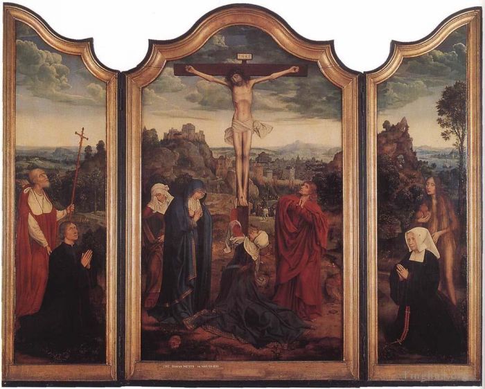 Quentin Matsys Peinture à l'huile - Christ en croix avec les donateurs