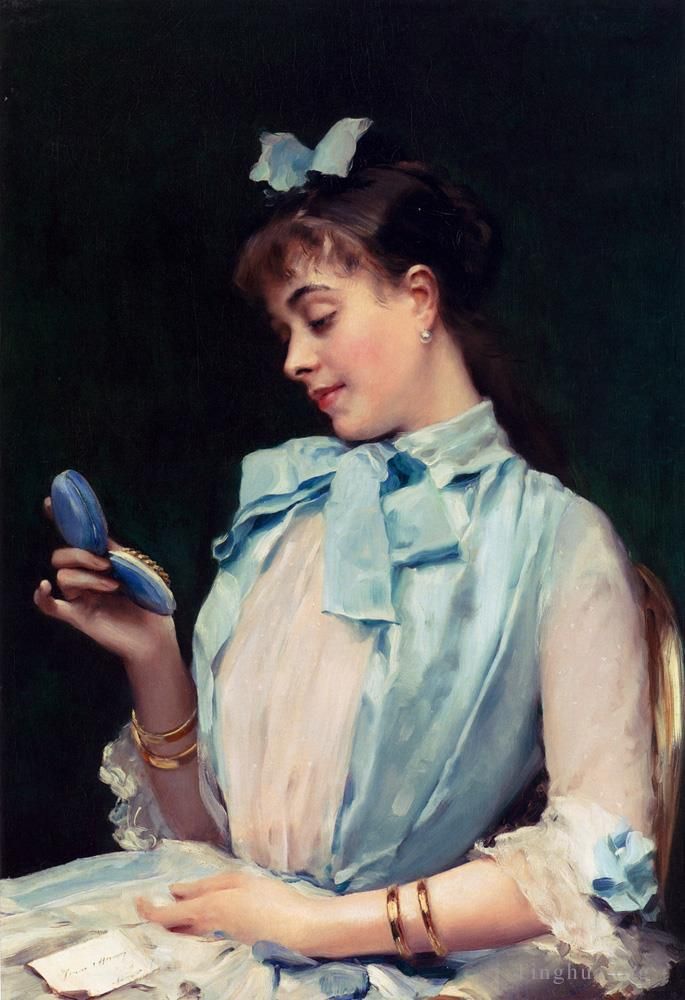 Raimundo de Madrazo y Garreta Peinture à l'huile - Garretta Raimundo De Portrait D'Aline Mason En Bleu