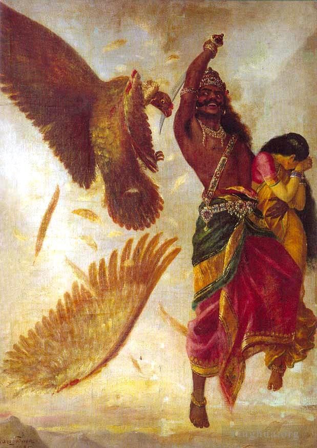 Râja Ravi Varmâ Peinture à l'huile - Ravana Sita Jathayu