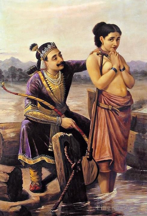 Râja Ravi Varmâ Peinture à l'huile - Shantanu et Satyavati