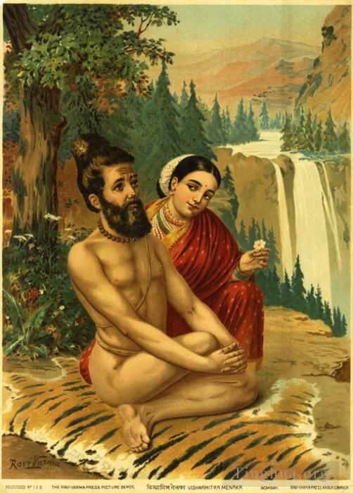 Râja Ravi Varmâ Peinture à l'huile - VISHWAMITRA MENAKA