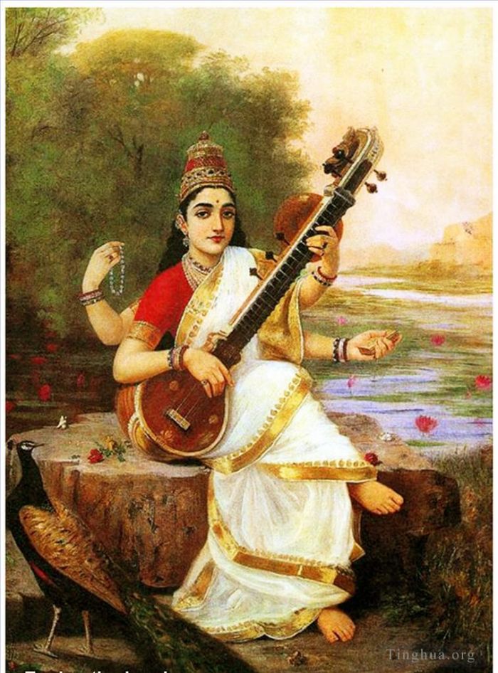 Râja Ravi Varmâ Peinture à l'huile - Saraswathi