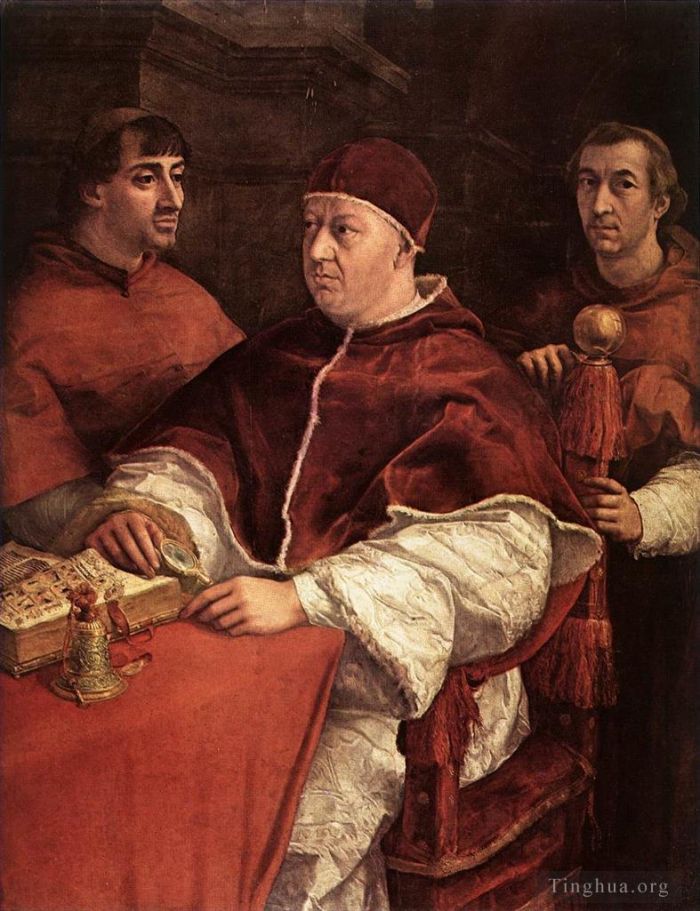 Raphaël Peinture à l'huile - Le pape Léon X avec les cardinaux Giulio deMedici et Luigi deRossi maître Raphaël