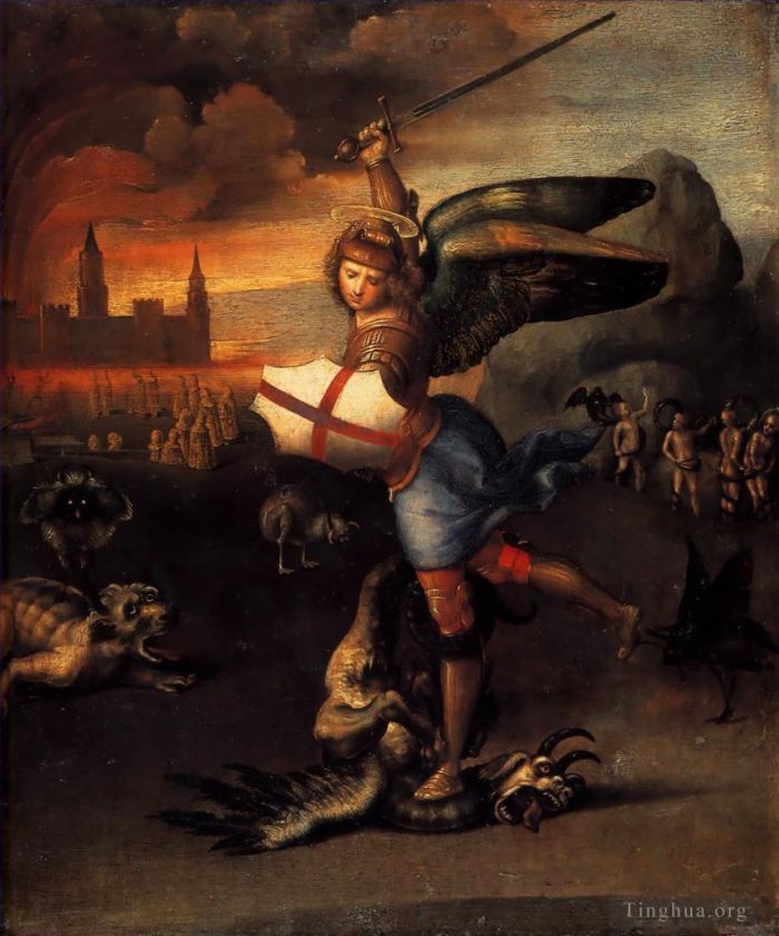 Raphaël Peinture à l'huile - Saint Michel et le Dragon
