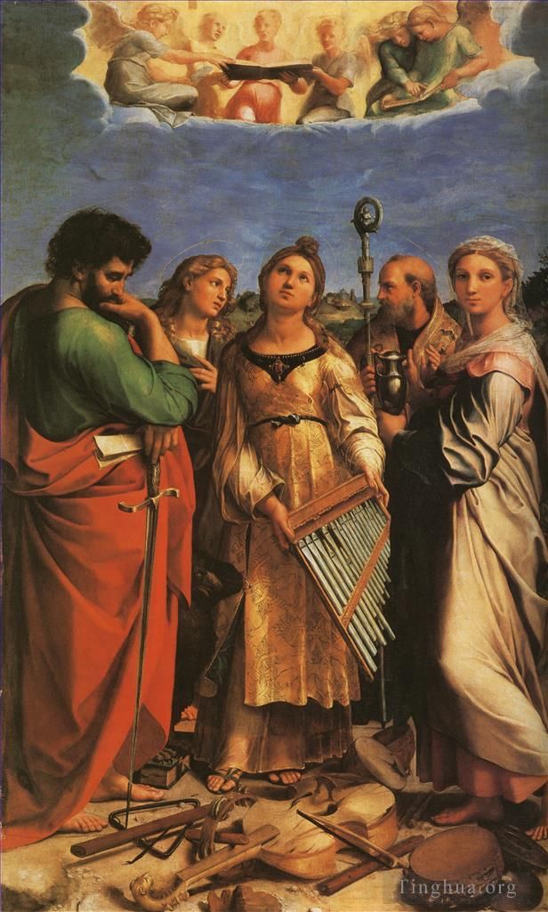 Raphaël Peinture à l'huile - Sainte Cécile avec les saints Paul Jean évangélistes Augustin et Marie-Madeleine maître Raphaël