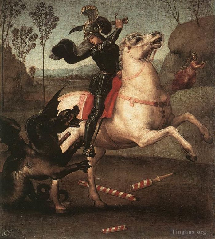Raphaël Peinture à l'huile - Saint Georges combattant le dragon