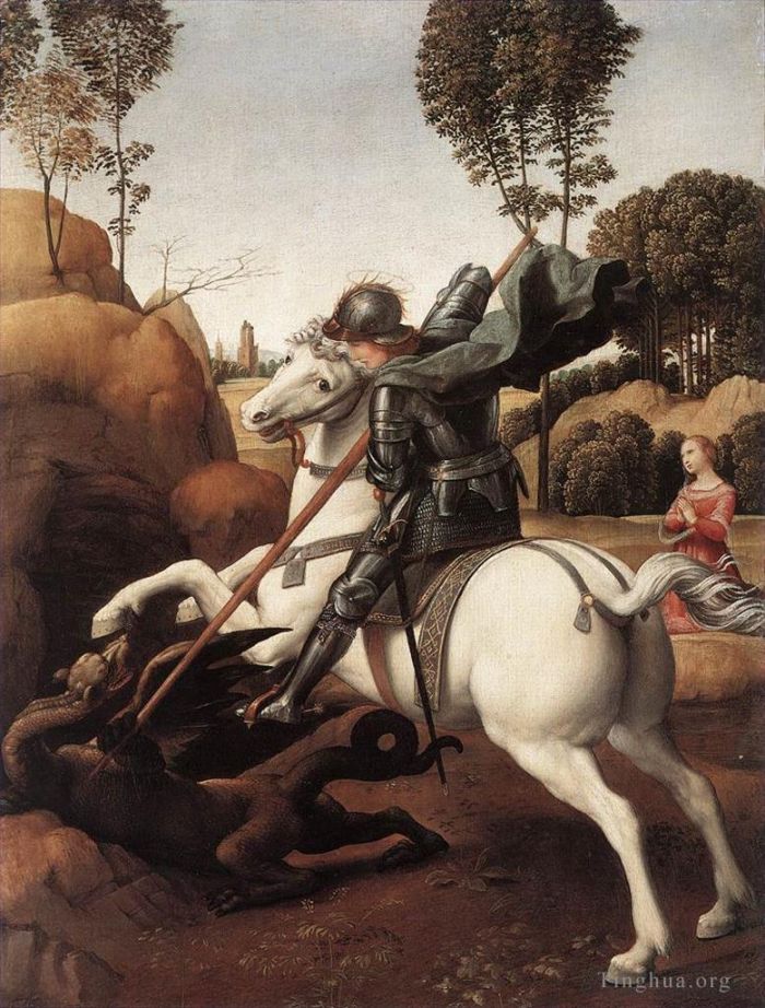 Raphaël Peinture à l'huile - Saint Georges et le Dragon