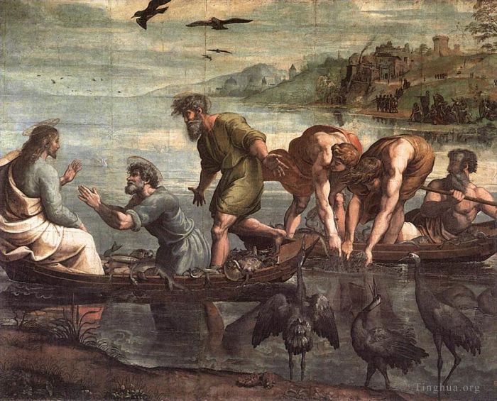 Raphaël Peinture à l'huile - La pêche miraculeuse