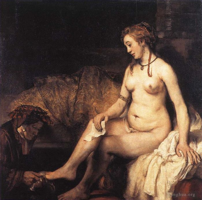 Rembrandt Harmenszoon van Rijn Peinture à l'huile - Bethsabée à son bain