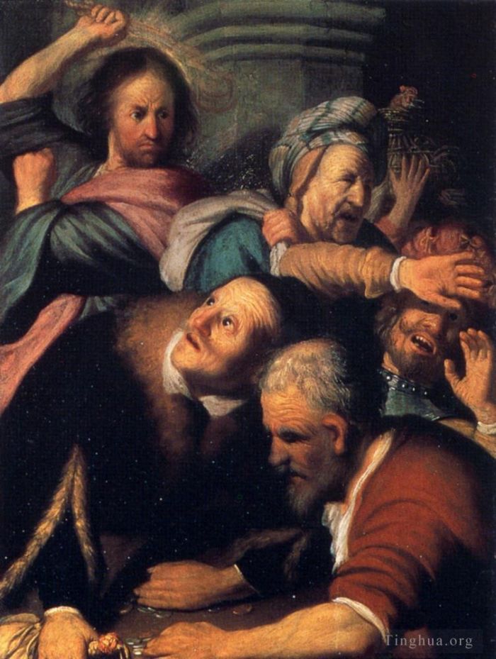 Rembrandt Harmenszoon van Rijn Peinture à l'huile - Le Christ chassant les changeurs d'argent du Temple