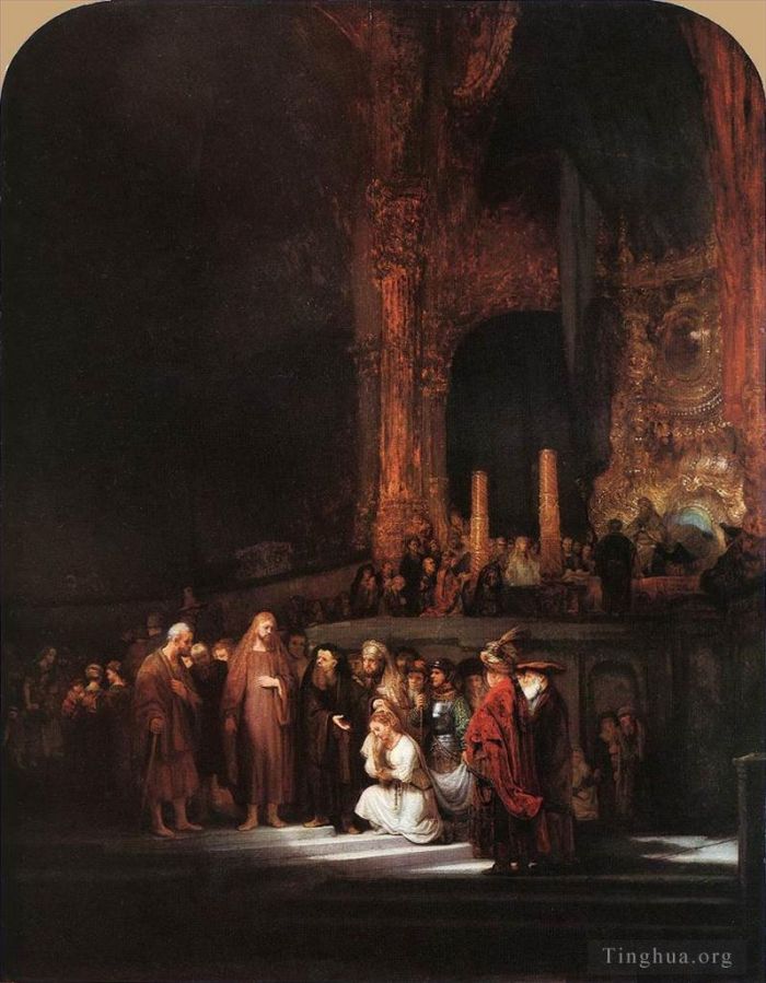 Rembrandt Harmenszoon van Rijn Peinture à l'huile - Le Christ et la femme adultère