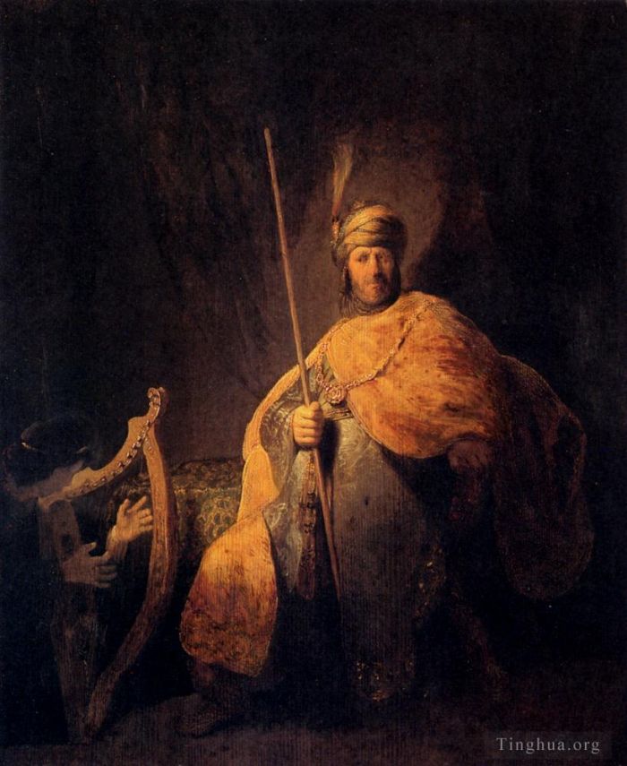 Rembrandt Harmenszoon van Rijn Peinture à l'huile - David jouant de la harpe à Saül