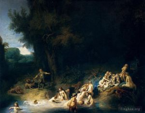 Rembrandt Harmenszoon van Rijn œuvres - Diana se baignant avec les histoires d'Actéon et Callisto
