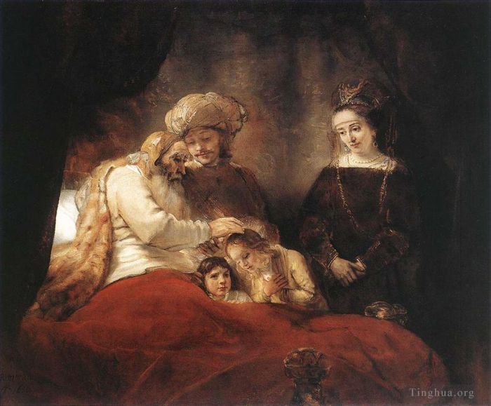 Rembrandt Harmenszoon van Rijn Peinture à l'huile - Jacob bénissant les enfants de Joseph
