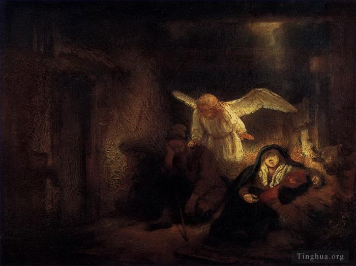 Rembrandt Harmenszoon van Rijn Peinture à l'huile - Joseph rêve dans l'écurie de Bethléem