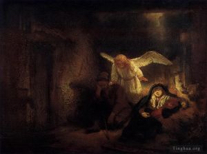 Rembrandt Harmenszoon van Rijn œuvres - Joseph rêve dans l'écurie de Bethléem
