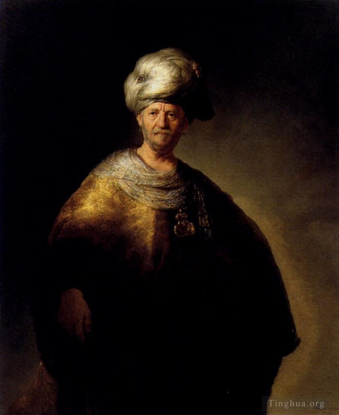 Rembrandt Harmenszoon van Rijn Peinture à l'huile - Homme en robe orientale