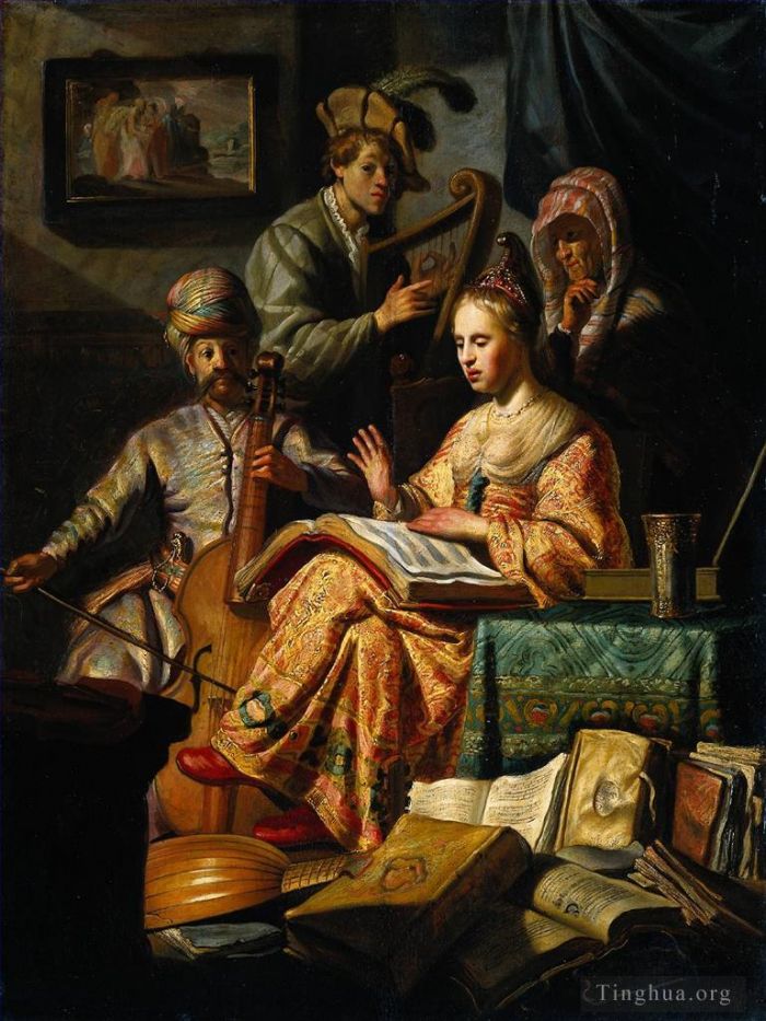 Rembrandt Harmenszoon van Rijn Peinture à l'huile - Allégorie musicale