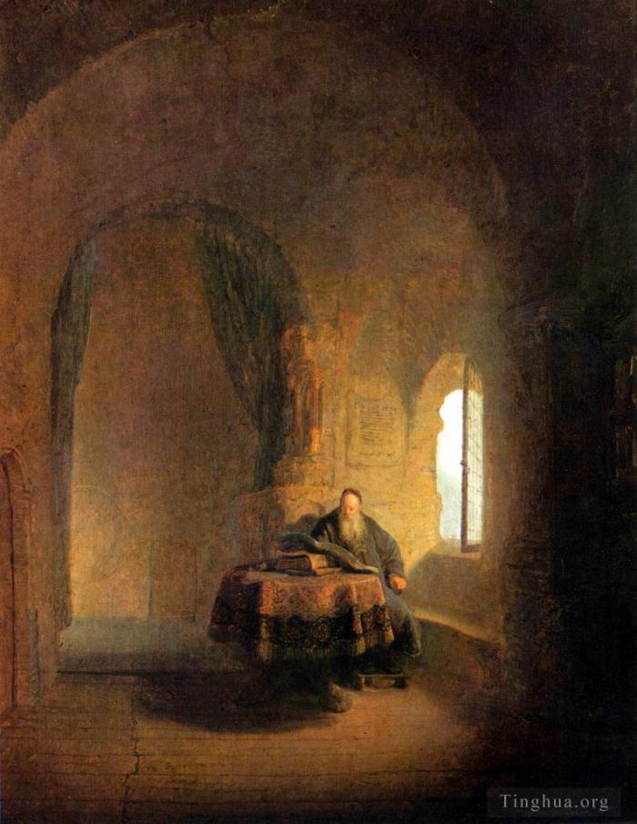 Rembrandt Harmenszoon van Rijn Peinture à l'huile - Lecture de philosophe