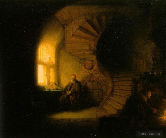 Rembrandt Harmenszoon van Rijn Peinture à l'huile - Philosophe en méditation