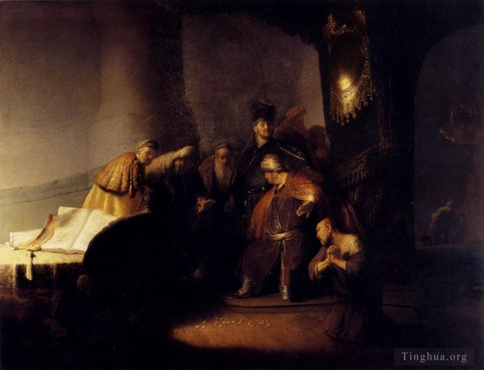 Rembrandt Harmenszoon van Rijn Peinture à l'huile - Judas repentant rendant les pièces d'argent