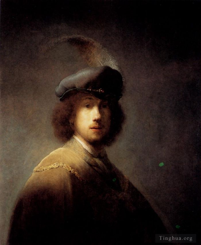 Rembrandt Harmenszoon van Rijn Peinture à l'huile - Autoportrait au chapeau à plumes