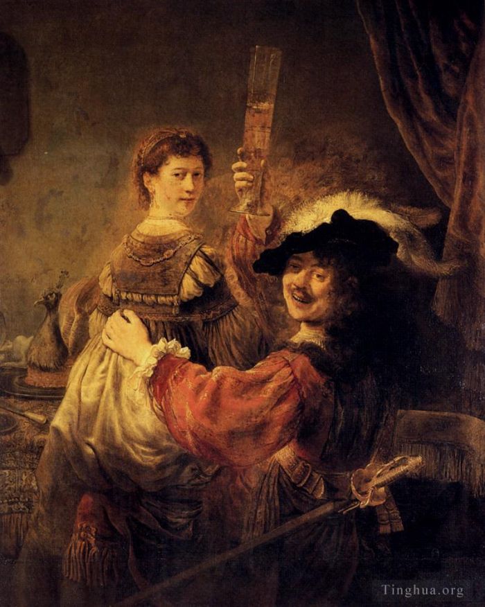 Rembrandt Harmenszoon van Rijn Peinture à l'huile - Autoportrait avec Saskia
