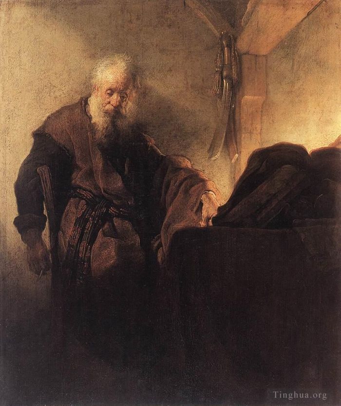 Rembrandt Harmenszoon van Rijn Peinture à l'huile - Saint Paul à son bureau
